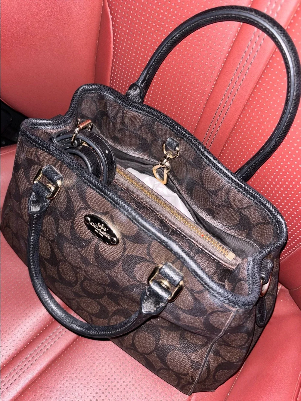 Coach Brown Signature Satchel with Black Handles